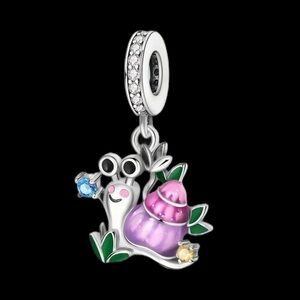 S925 Sterling Silver Snail Charm with Pink and Green Accents - NWT